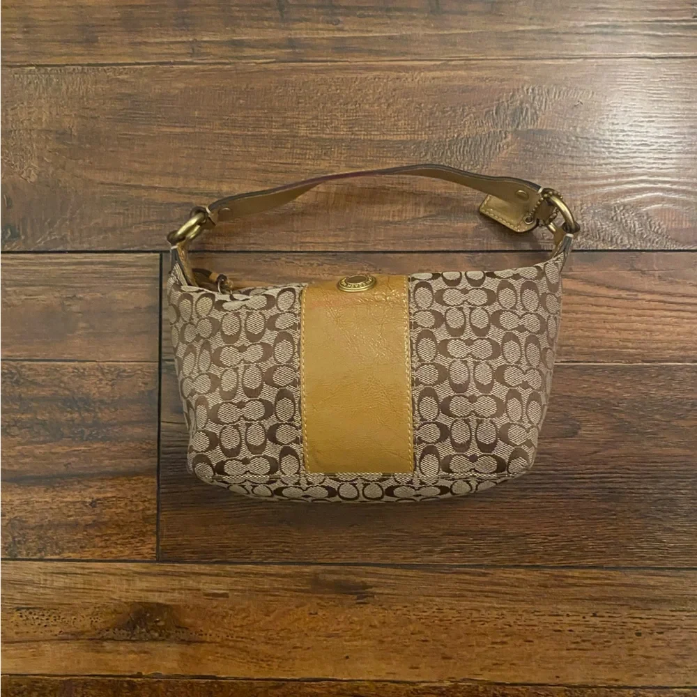 Coach Signature Demi Shoulder Bag 41066 - Brown & Gold Leather y2k Mini Bag - Picture 1 of 10